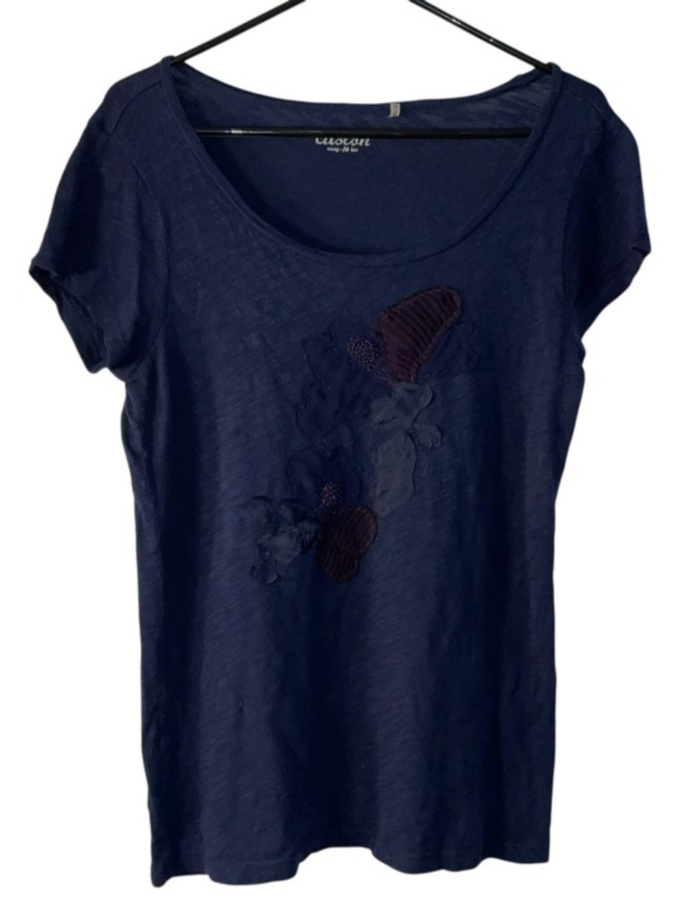 Closet Navy Embroidered Scoop Neck Short Sleeve Tee